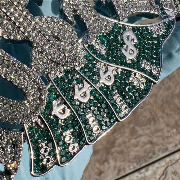 Hustla Hip Hop Pendant Hustle Hustler Silver Tone Iced Flooded Out Simulated CZ - Picture 9 of 9